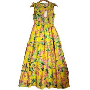 Banjanan Iris Maxi Dress Size Small Yellow Pink